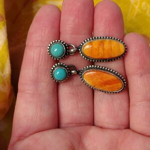 Turquoise And Spiny Oyster Earrings